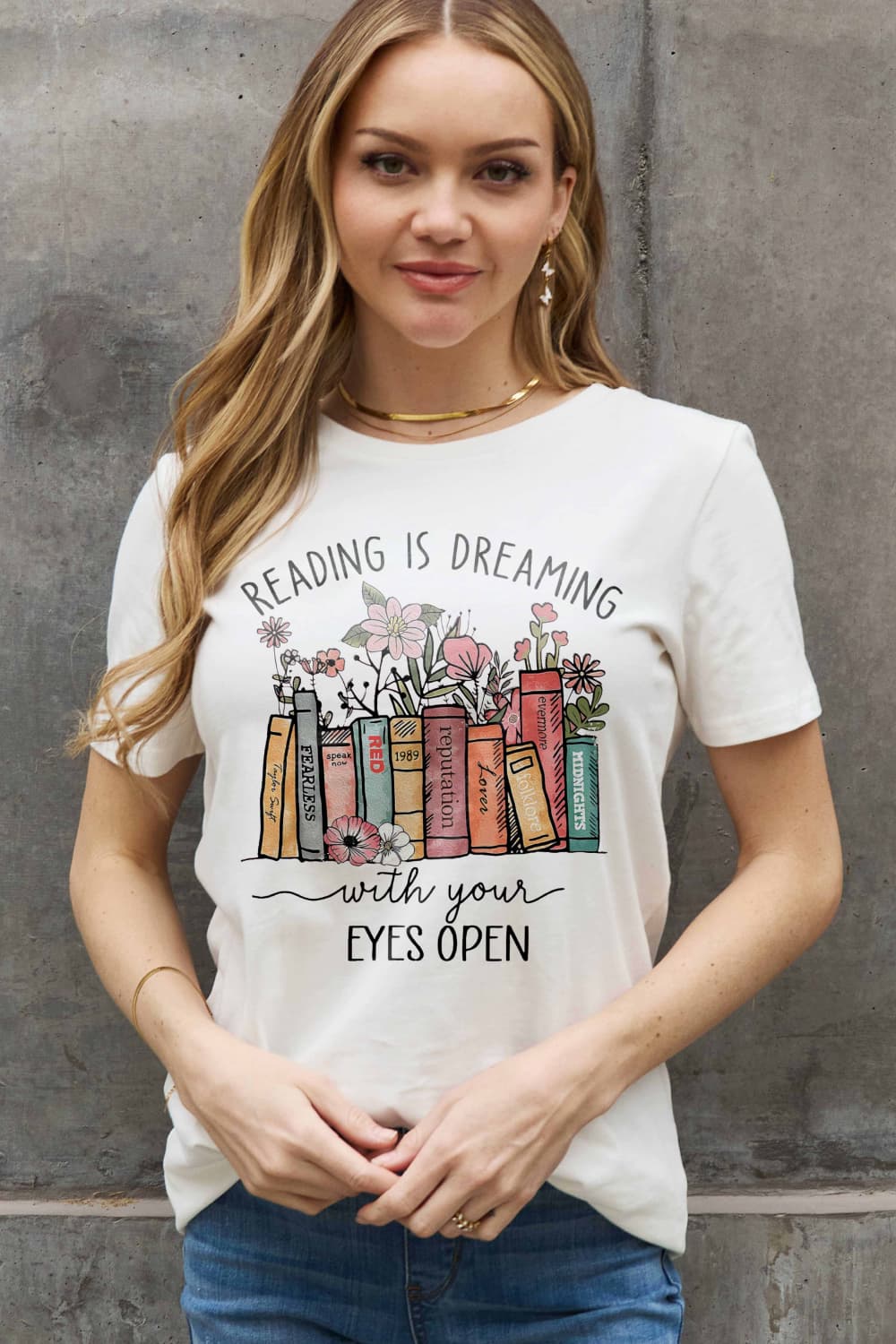 Simply Love Simply Love Full Size READING IS DREAMING WITH YOUR EYES OPEN Graphic Cotton Tee-Jewearrings