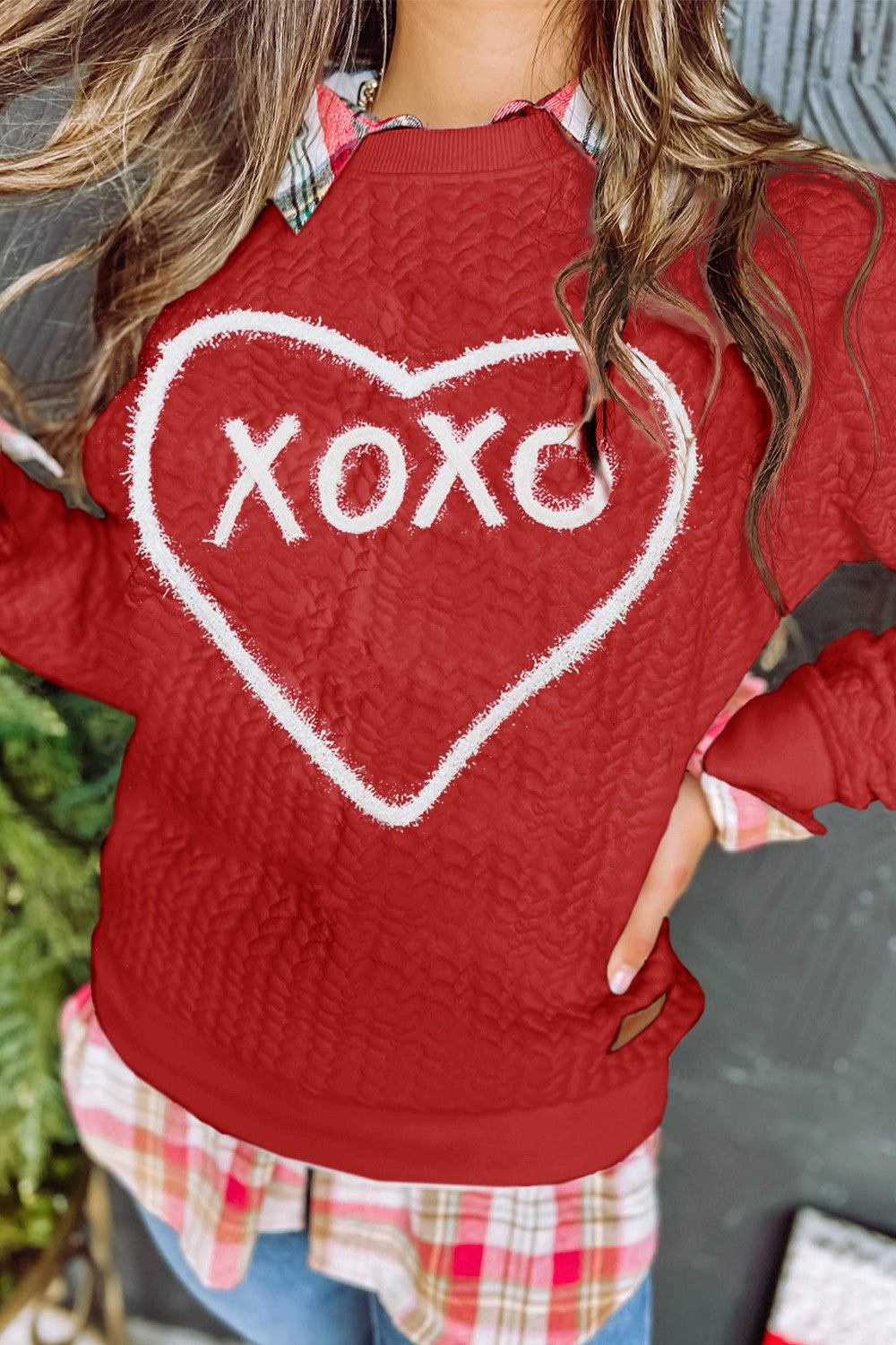 XOXO Heart Round Neck Dropped Shoulder Sweatshirt-Jewearrings