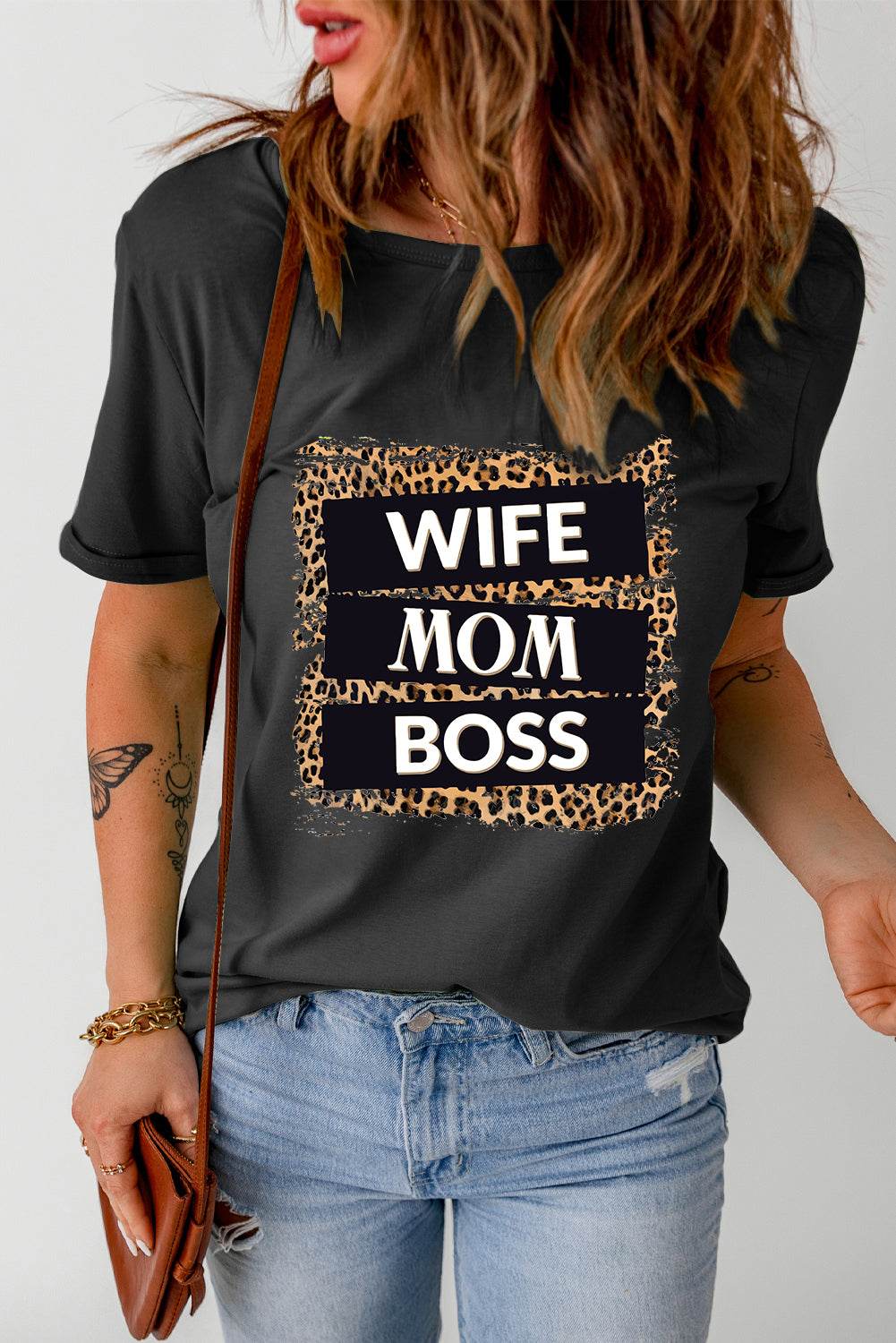 WIFE MOM BOSS Leopard Graphic Tee-Jewearrings