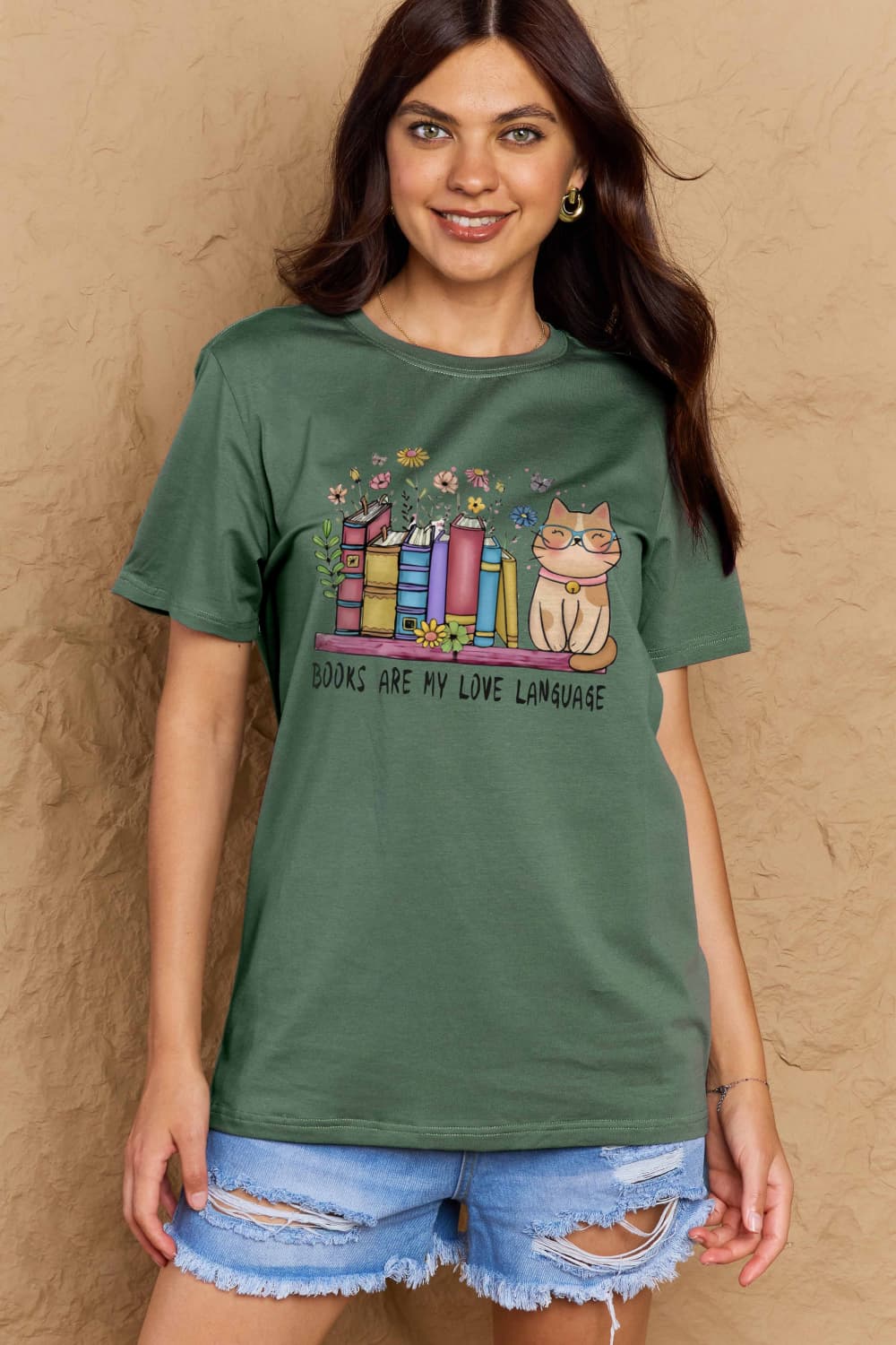 Simply Love Full Size BOOKS ARE MY LOVE LANGUAGE Graphic Cotton Tee-Jewearrings