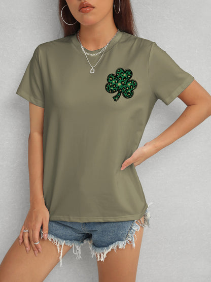 Lucky Clover Round Neck Short Sleeve T-Shirt-Jewearrings