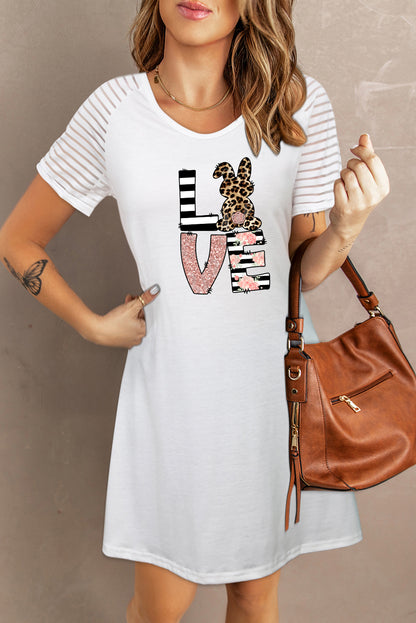 Easter Graphic Sheer Striped T-Shirt Dress-Jewearrings