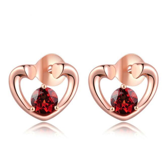 S925 Pure Silver Natural Garnet Rose Gold Stud Earrings-Jewearrings