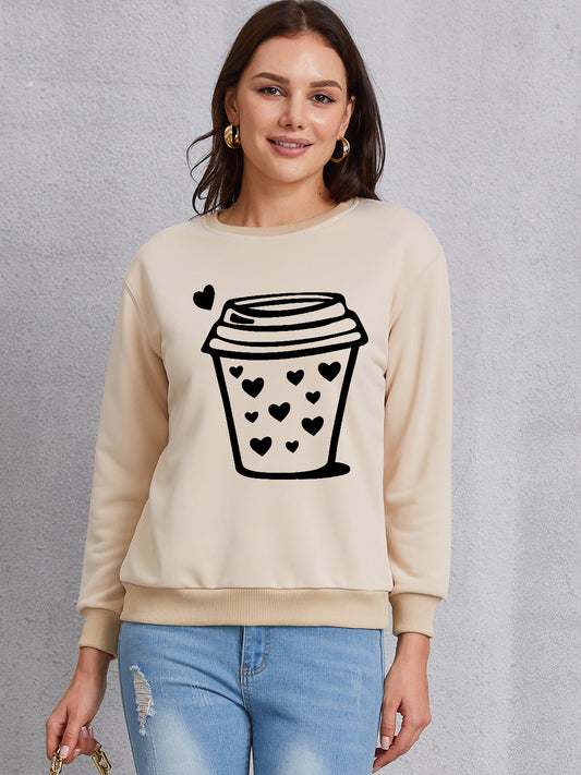 Coffee Graphic Round Neck Sweatshirt-Jewearrings