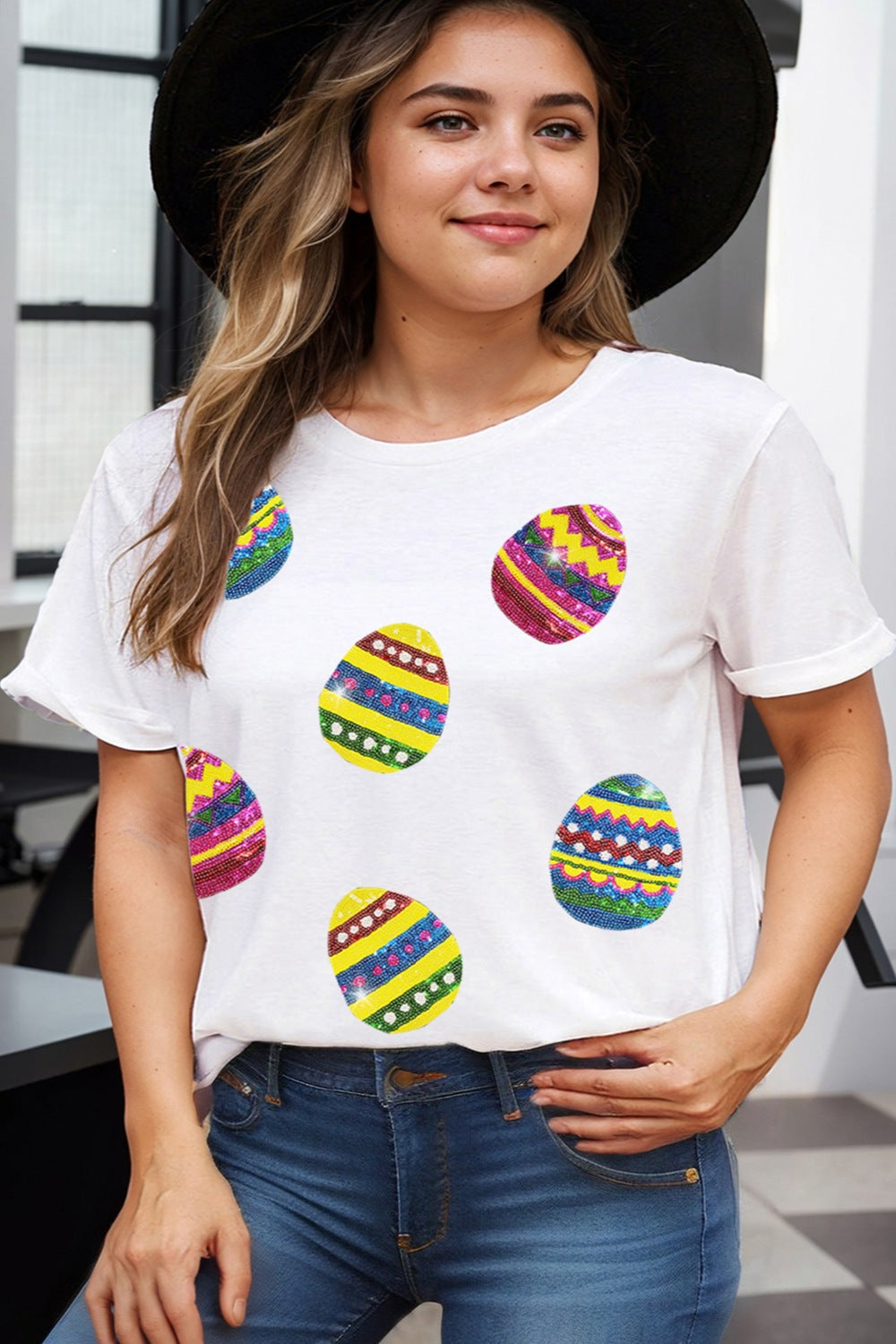 Plus Size Easter Round Neck Short Sleeve T-Shirt-Jewearrings