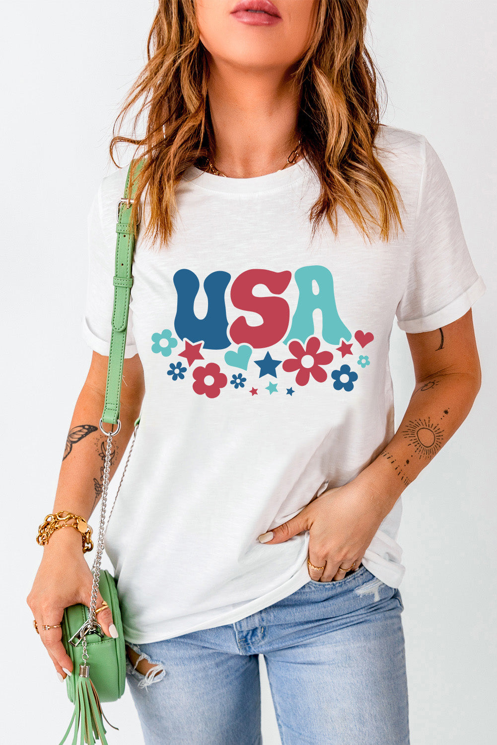 USA Round Neck Short Sleeve T-Shirt-Jewearrings