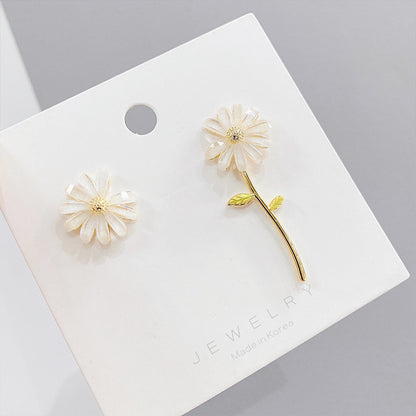 European And American Style 925 Silver Needle Small Daisy Earrings Asymmetric Flower Earrings-Jewearrings