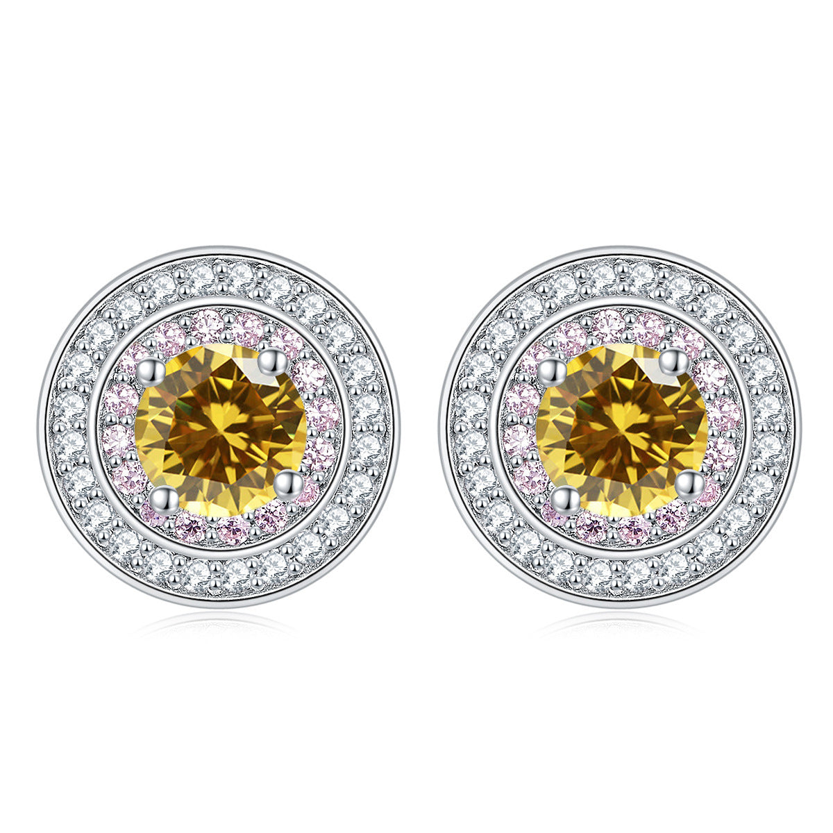 Sterling Silver Round Micro Set Zircon Earrings-Jewearrings