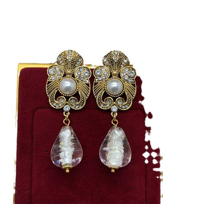 Retro Distressed Design Sense Earrings Rhinestone Pearl Earrings-Jewearrings