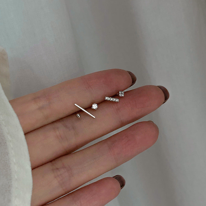 Sterling Silver Geometric Asymmetrical Stud Earrings-Jewearrings