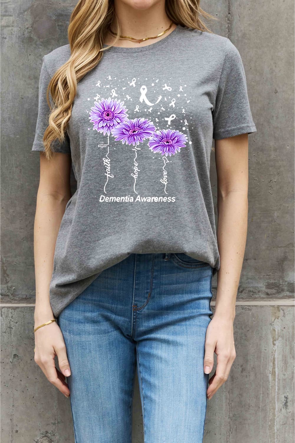 Simply Love Full Size DEMENTIA AWARENESS Graphic Cotton Tee-Jewearrings