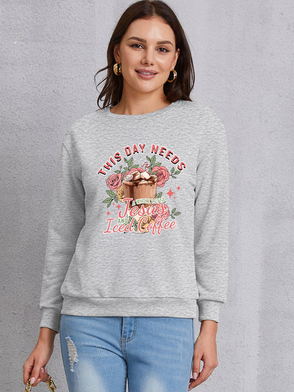 Letter Graphic Round Neck Sweatshirt-Jewearrings