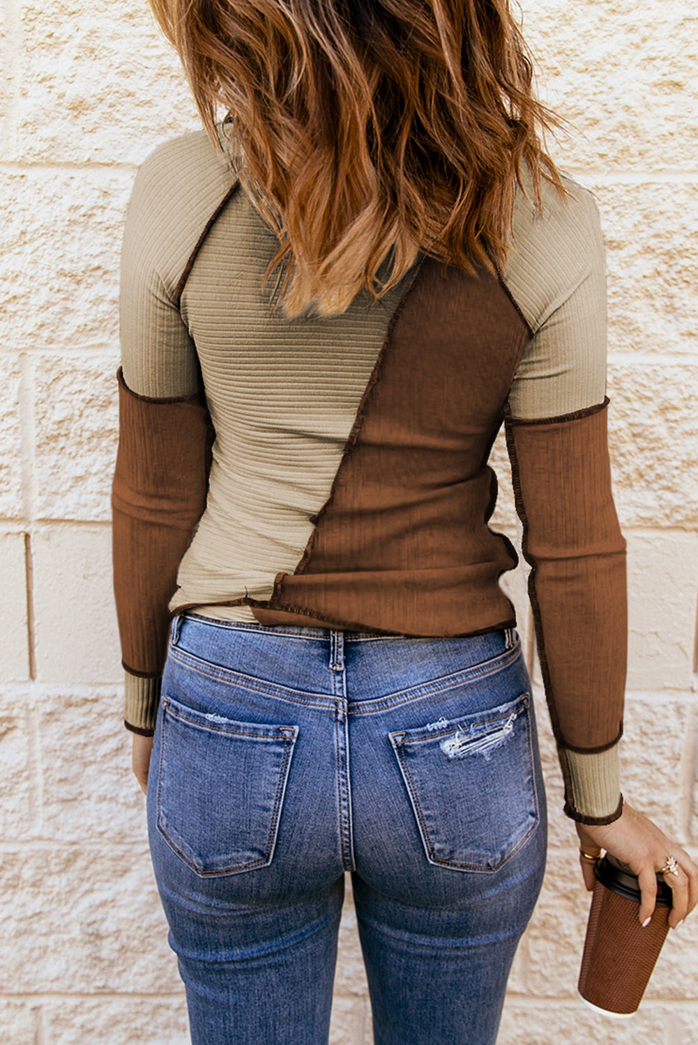 Color Block Exposed Seam Knit Top-Jewearrings