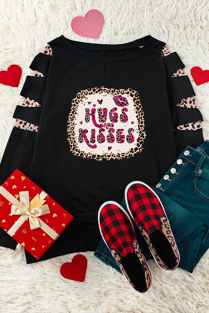 HUGS AND KISSES Leopard Round Neck Sweatshirt-Jewearrings