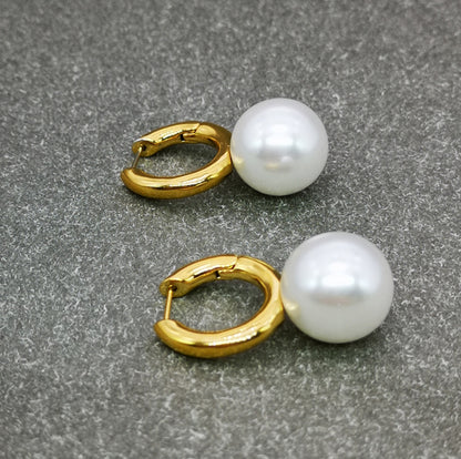 Large Brass Plated 18K Pearl Earrings-Jewearrings