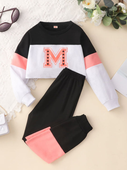 Kids Graphic Cropped Sweatshirt and Joggers Set-Jewearrings