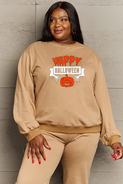 Simply Love Full Size HAPPY HALLOWEEN Graphic Sweatshirt-Jewearrings