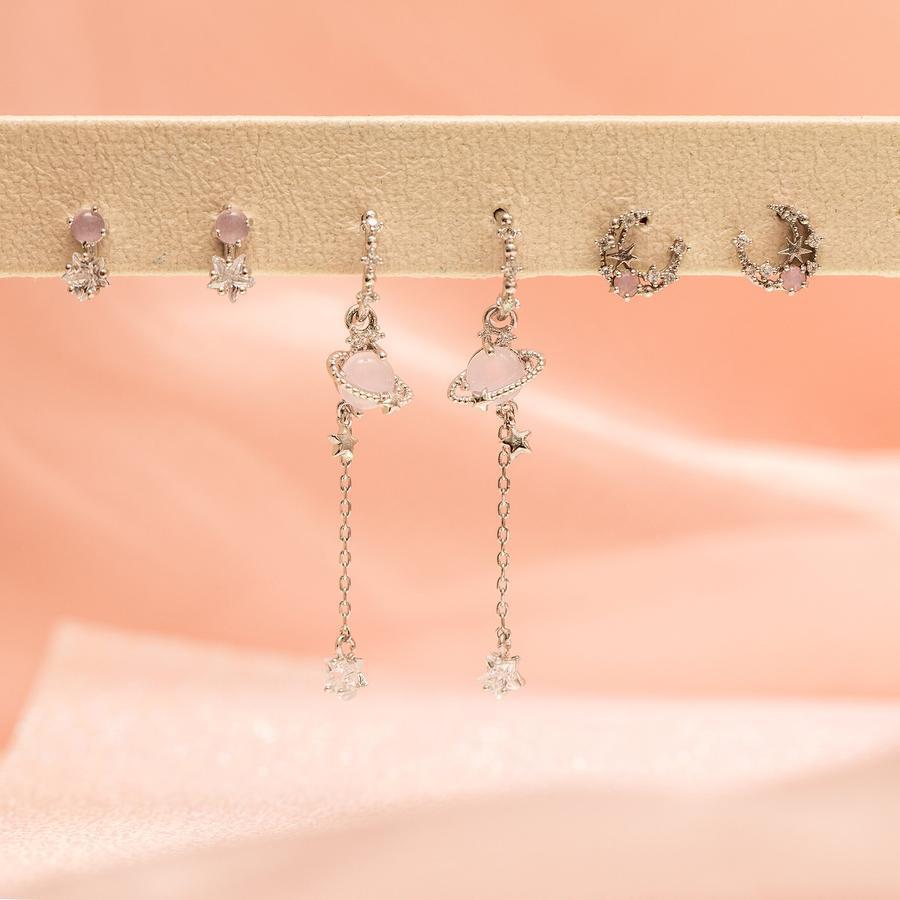 Zircon Chain Stud 925 Silver Pin Earrings Set-Jewearrings