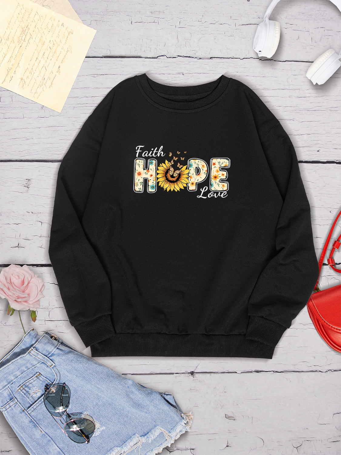 FAITH HOPE LOVE Round Neck Sweatshirt-Jewearrings