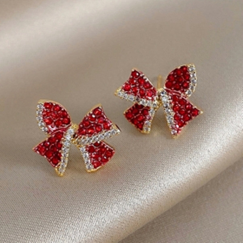 Red Super Flash Bow Stud Earrings Compact-Jewearrings