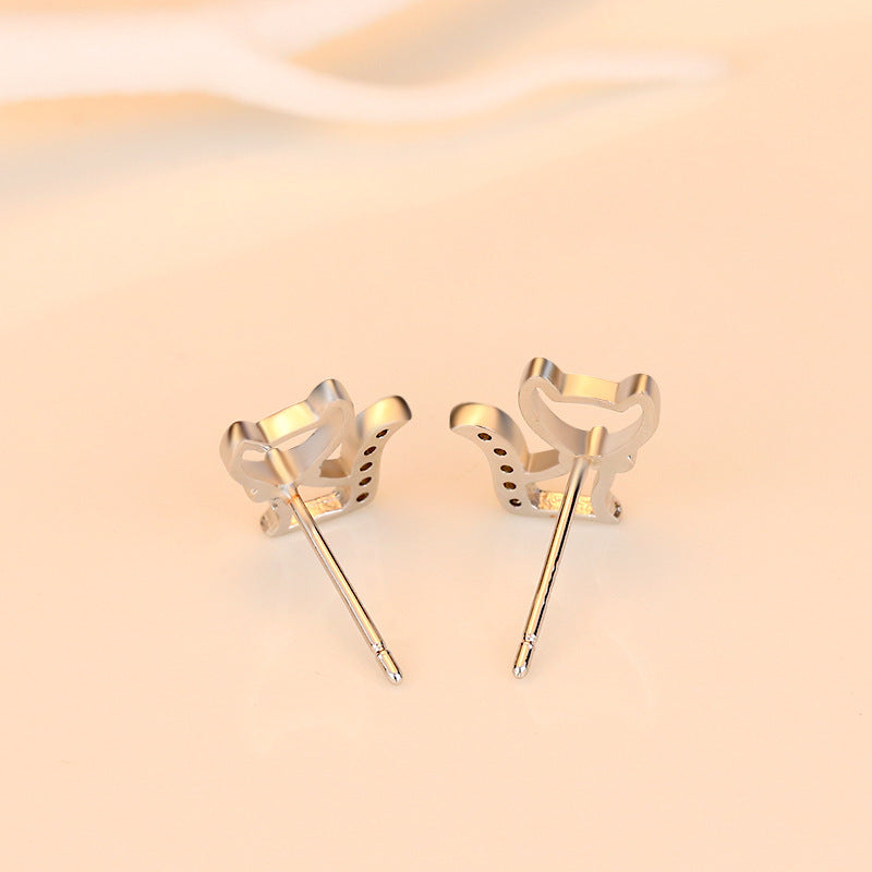 925 Silver Stud Earrings Butterfly Fox Cat Micro Inlaid Shining Zircon Accessories-Jewearrings