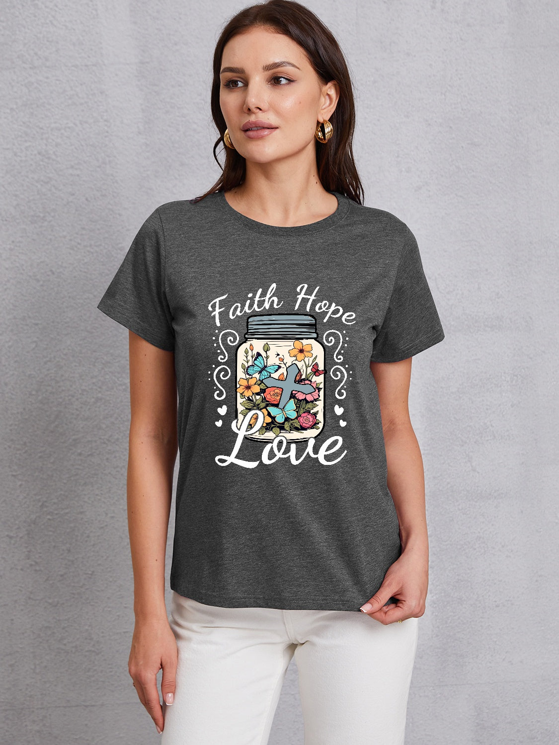 FAITH HOPE LOVE Round Neck T-Shirt-Jewearrings