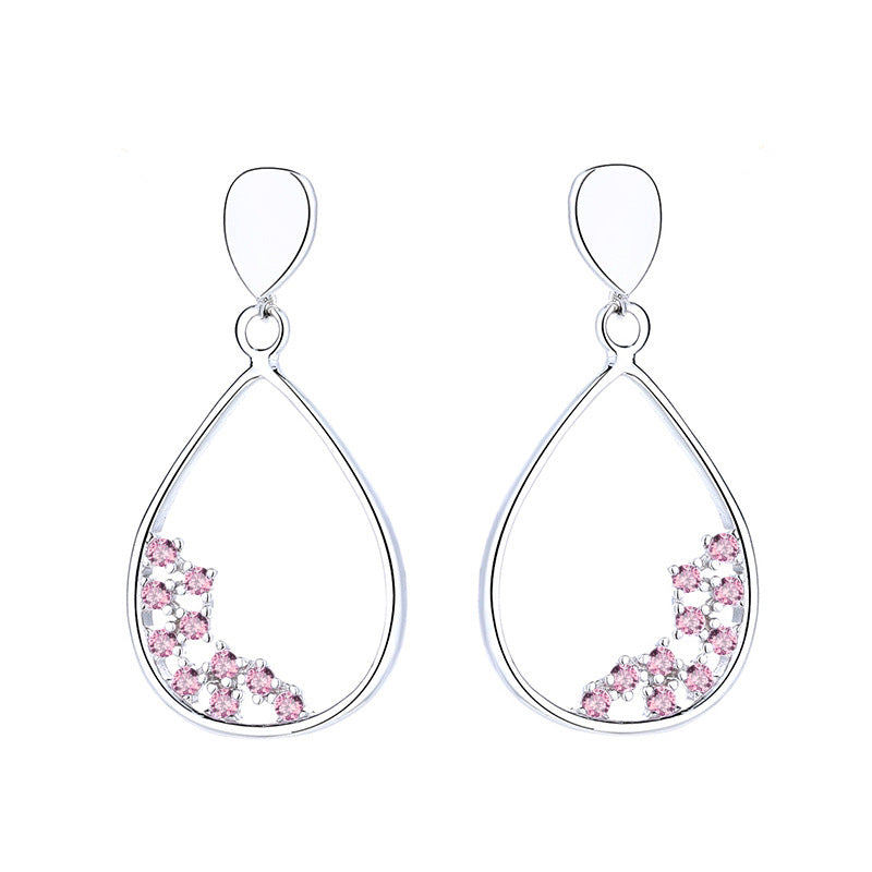 Sterling Silver Korean Drop Earrings With Diamonds-Jewearrings