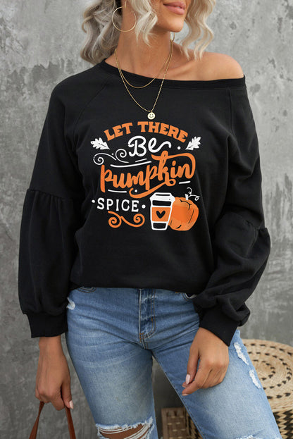 Round Neck Long Sleeve LET THERE BE PUMPKIN SPICE Graphic Sweatshirt-Jewearrings