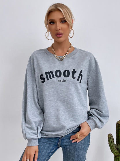 Round Neck Long Sleeve SMOOTH MY PLAN Graphic Sweatshirt-Jewearrings