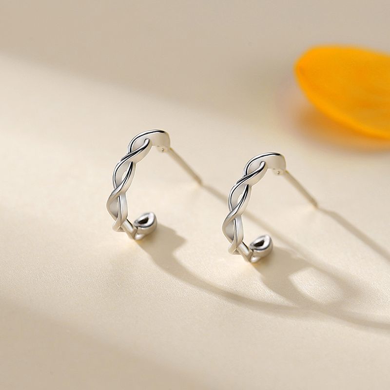 S925 Silver Twisted Rope C-Shaped Stud Earrings-Jewearrings