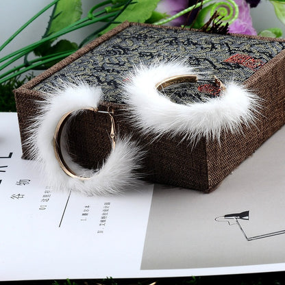 Mink Fur Large Circle Round Ear Hoop Earrings-Jewearrings