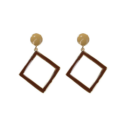 South Korea's New S925 Silver Needle Wine Red Square Earrings-Jewearrings