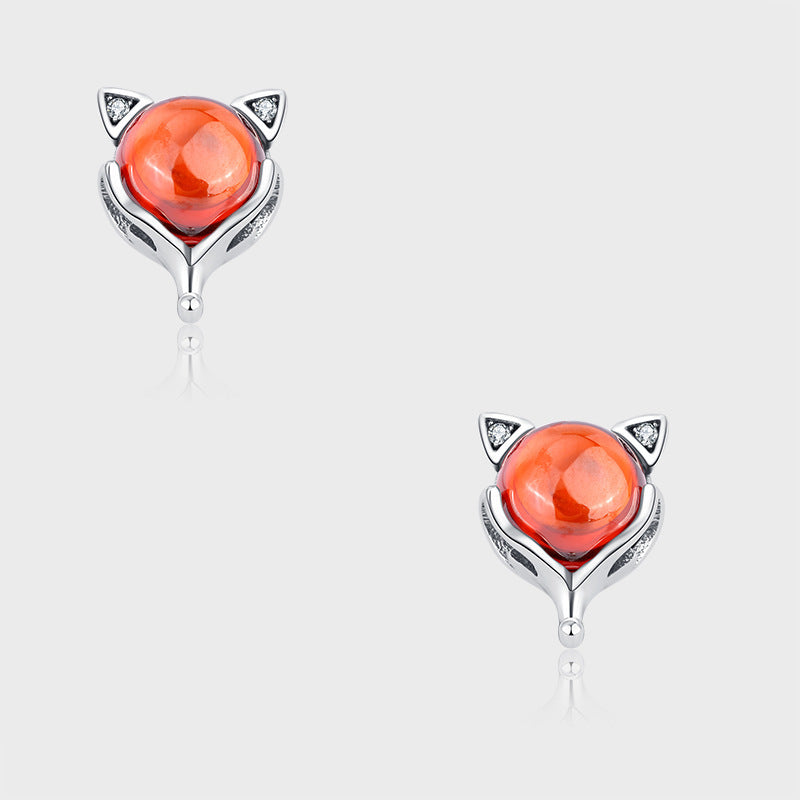 S925 Sterling Silver Little Red Fox Garnet Creative Earrings-Jewearrings