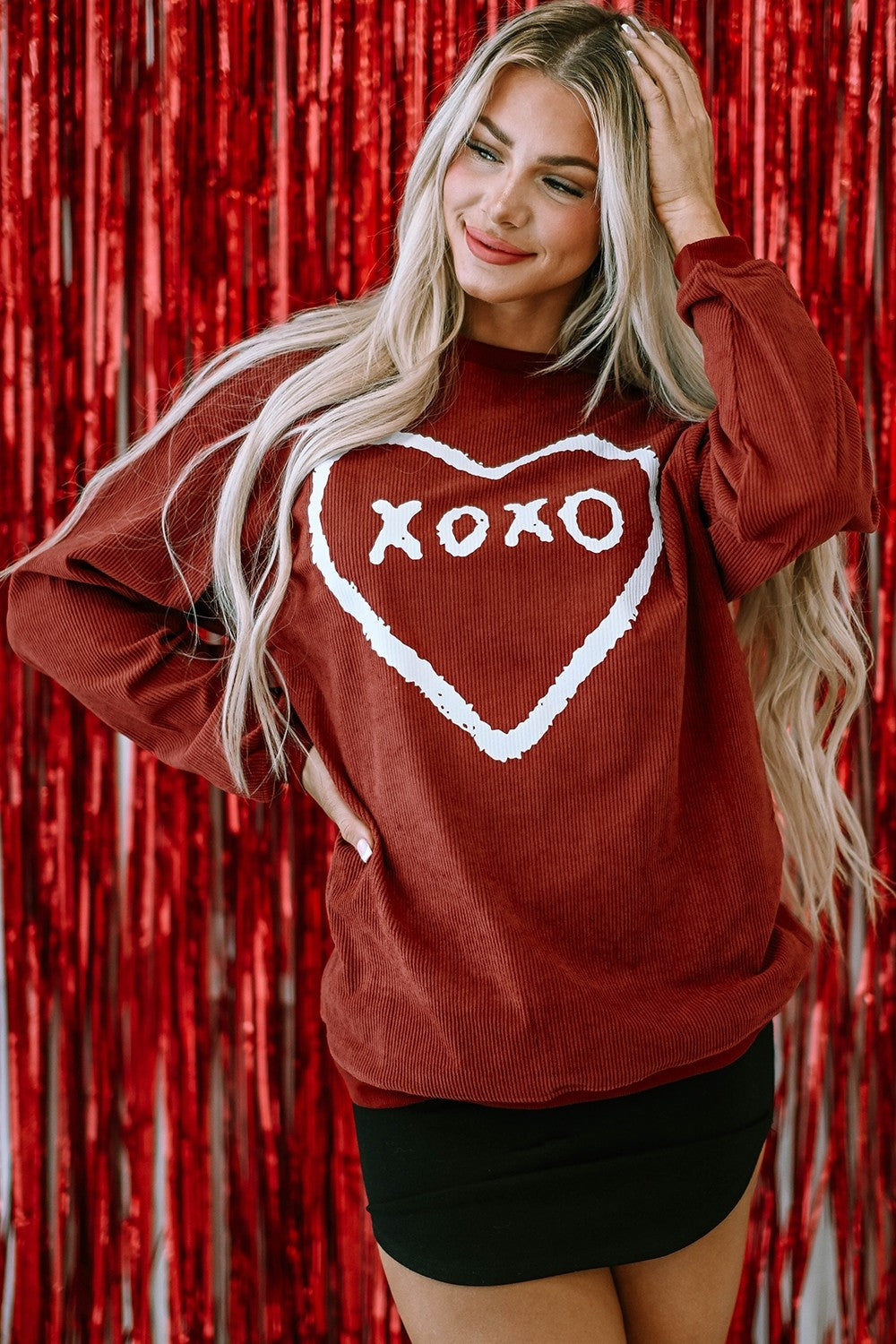 Heart Letter Graphic Round Neck Sweatshirt-Jewearrings