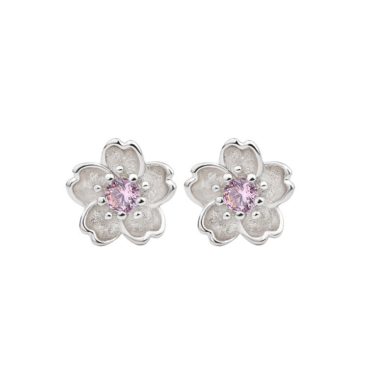 Plum Creative Silver Plated Ornament Zircon Stud Earrings-Jewearrings