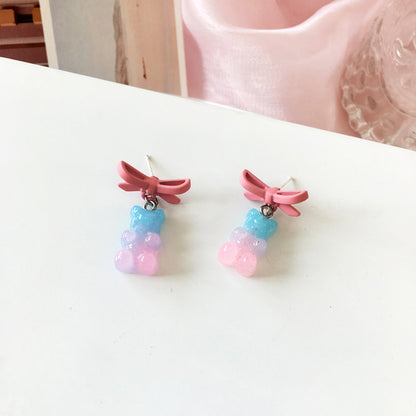 Bear Earrings Girl Bow Earrings Sweet And Versatile-Jewearrings