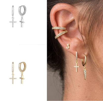 Cross zircon earrings-Jewearrings