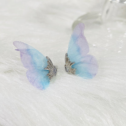 Fantasy Butterfly Mesh Wings Ear Clip Fashion Short Simple Transparent Earrings-Jewearrings