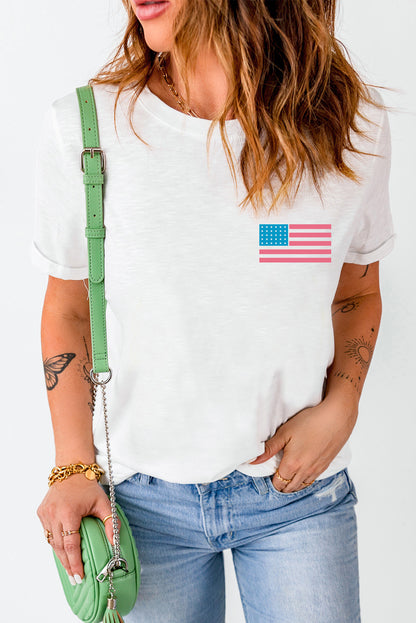 US Flag Round Neck Short Sleeve T-Shirt-Jewearrings