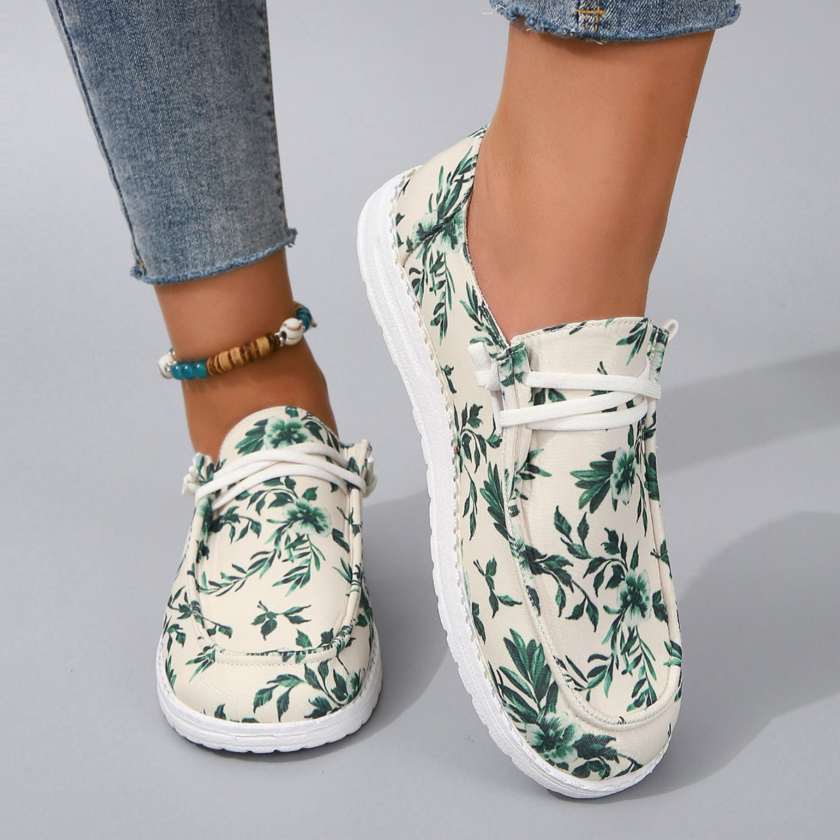 Printed Round Toe Flat Sneakers-Jewearrings