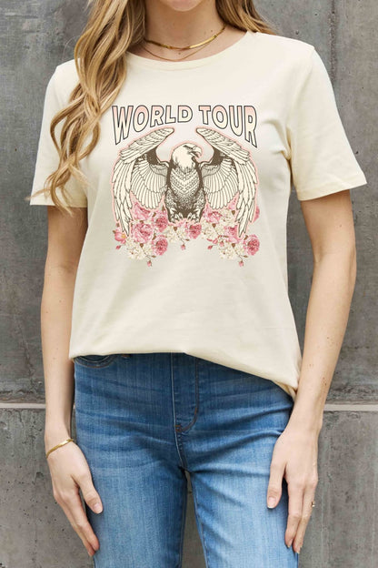 Simply Love Full Size WORLD TOUR Eagle Graphic Cotton Tee-Jewearrings