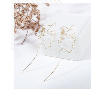 Japan and South Korea minimalist simple metal gold silhouette face long ear hook earrings female pierced ear clip earrings-Jewearrings