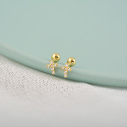 Mini Silver Cross Stud Earrings-Jewearrings