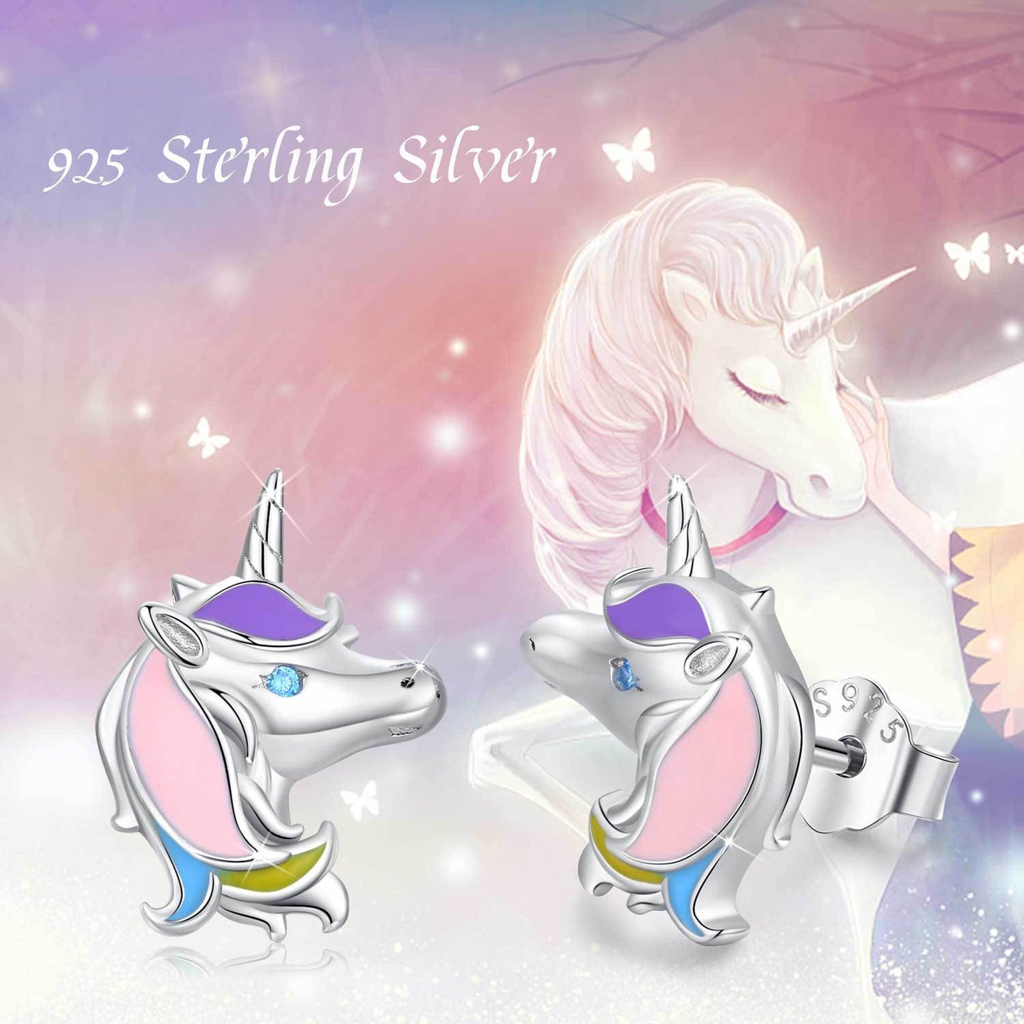 Unicorn Earrings 925 Sterling Silver Cute Tiny Small Unicorn Stud Earrings for Women-Jewearrings