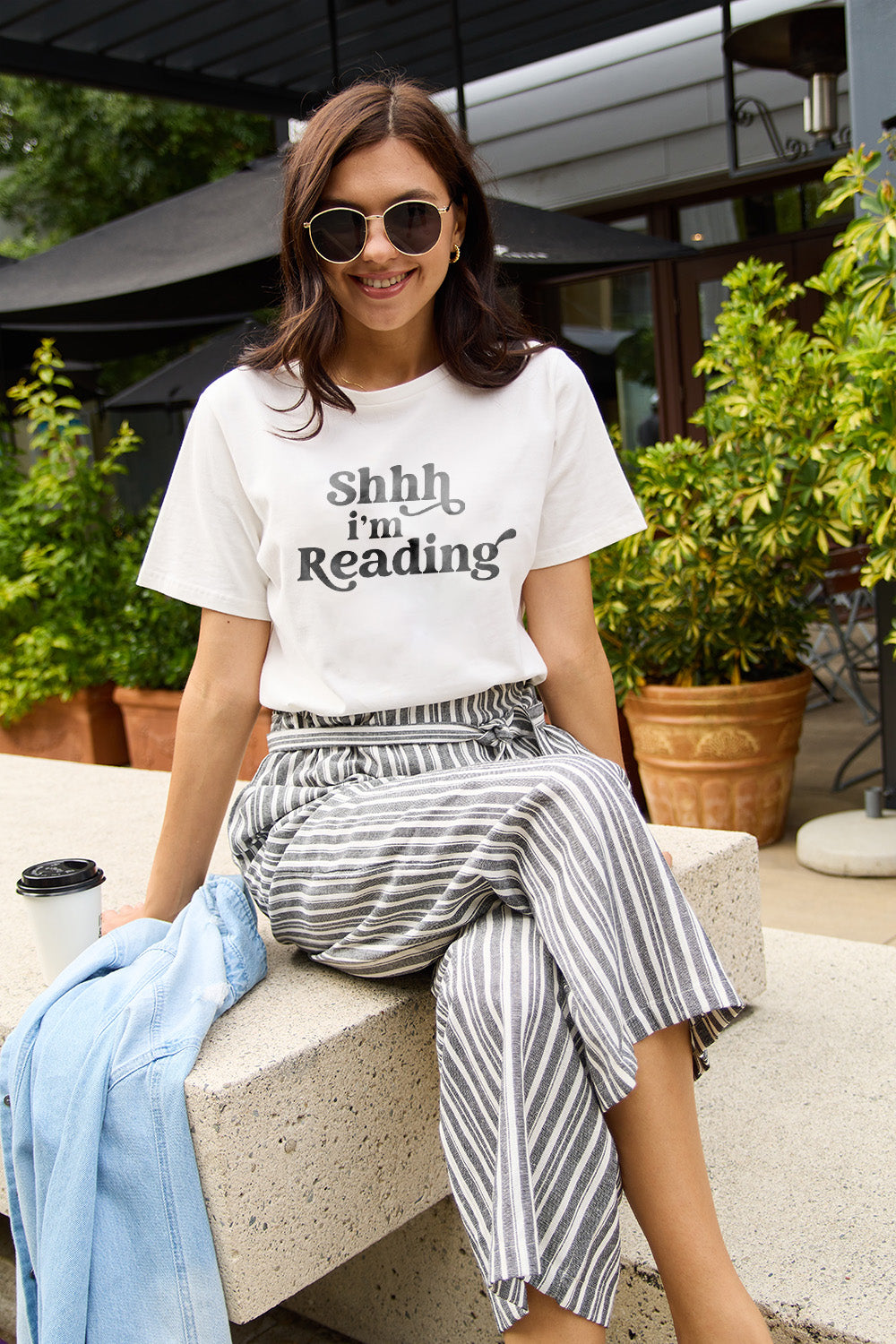 Simply Love Full Size SHHH I'M READING Short Sleeve T-Shirt-Jewearrings