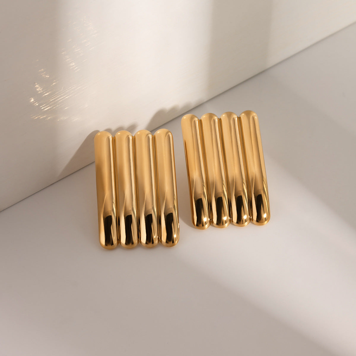 Women's Simple Personality High-grade 18K Gold Stainless Steel Striped Earrings-Jewearrings