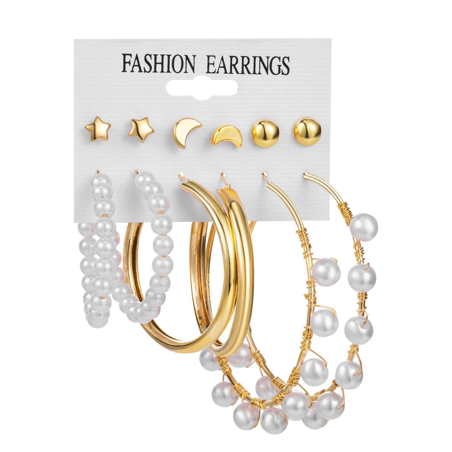 New Vintage Geometric Pearl Earrings 6-piece Set-Jewearrings