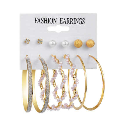 New Vintage Geometric Pearl Earrings 6-piece Set-Jewearrings