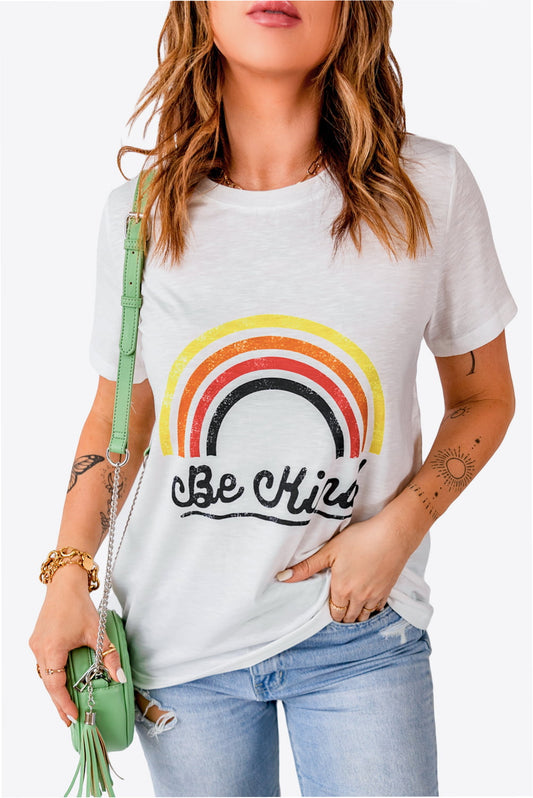 Rainbow Graphic Round Neck Short Sleeve Tee-Jewearrings