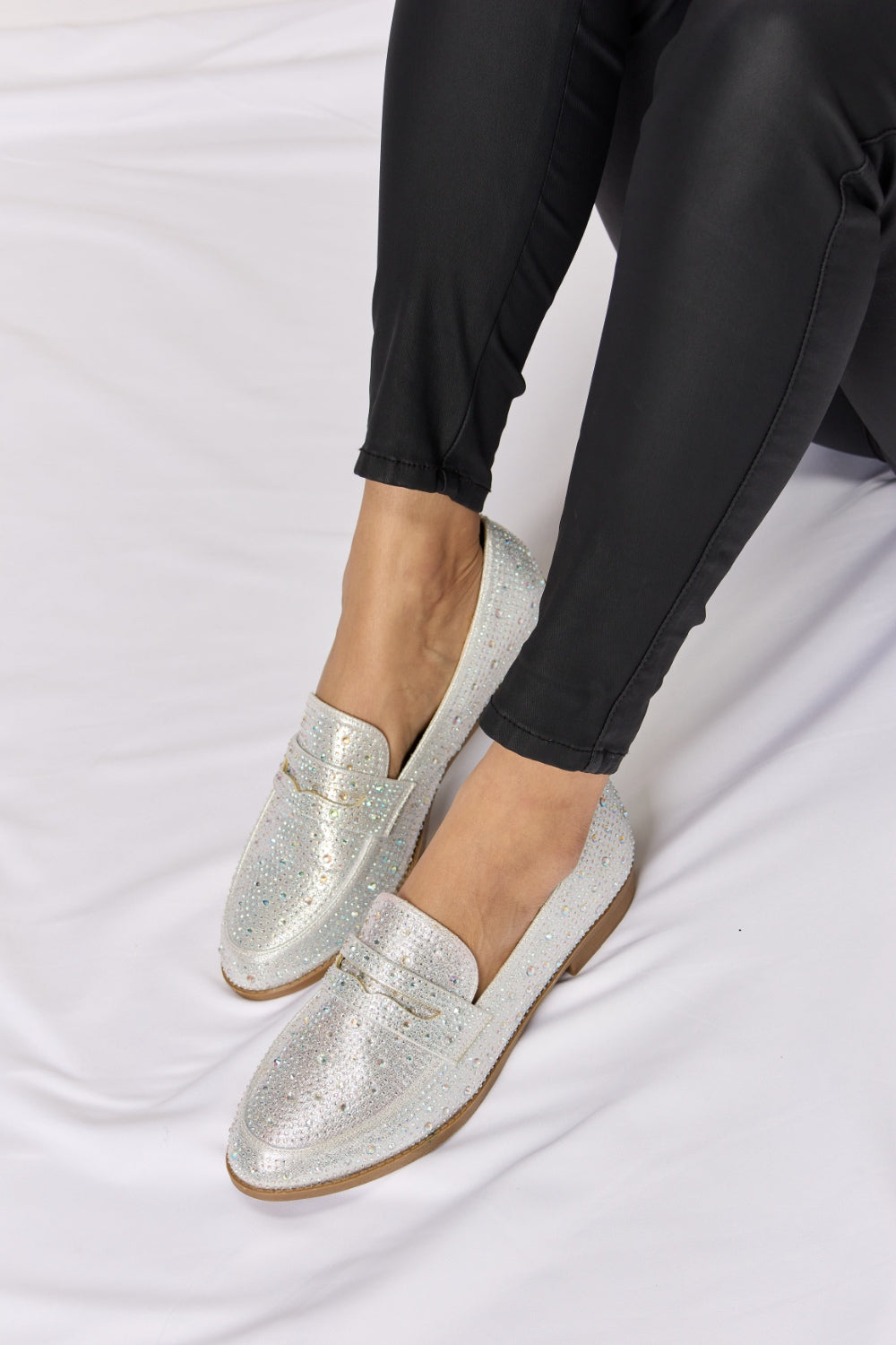 Forever Link Rhinestone Point Toe Loafers-Jewearrings